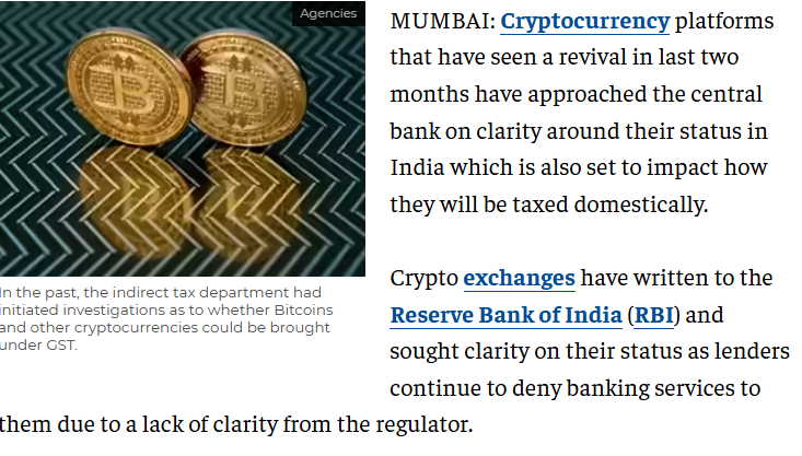Cryptocurrency exchanges approach RBI 
