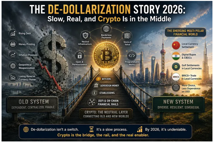 The De-Dollarization Story 2026: Slow, Real, and Crypto Is in the Middle